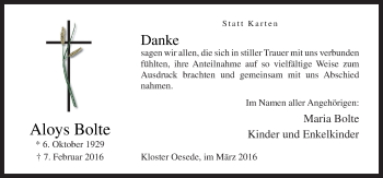 Traueranzeige von Aloys Bolte von Neue Osnabrücker Zeitung GmbH & Co. KG