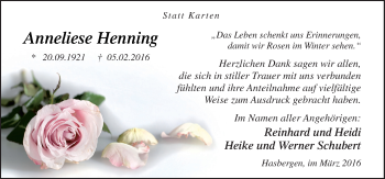 Traueranzeige von Anneliese Henning von Neue Osnabrücker Zeitung GmbH & Co. KG