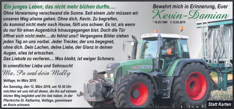  Traueranzeige für Kevin-Damian  vom 08.03.2016 aus Neue Osnabrücker Zeitung GmbH & Co. KG