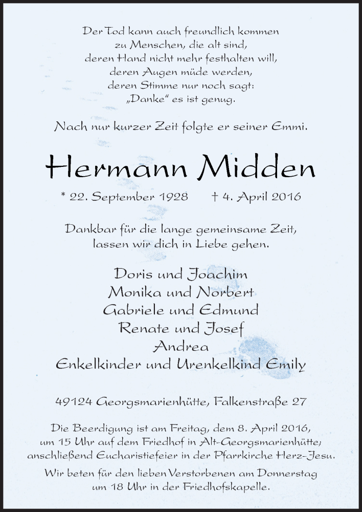  Traueranzeige für Hermann Midden vom 06.04.2016 aus Neue Osnabrücker Zeitung GmbH & Co. KG