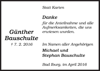 Traueranzeige von Günther Bauschulte von Neue Osnabrücker Zeitung GmbH & Co. KG
