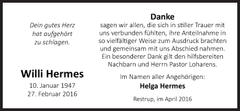 Traueranzeige von Willi Hermes von Neue Osnabrücker Zeitung GmbH & Co. KG