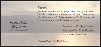 Traueranzeige von Franziska Wächter von Neue Osnabrücker Zeitung GmbH & Co. KG