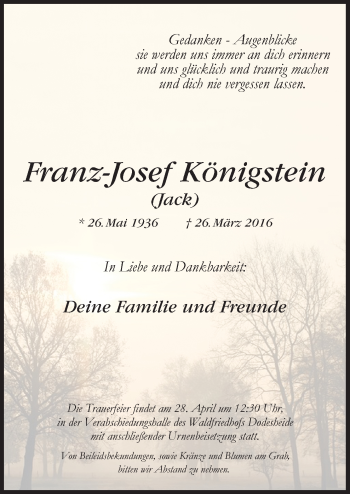 Traueranzeige von Franz-Josef Königstein von Neue Osnabrücker Zeitung GmbH & Co. KG