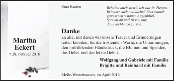 Traueranzeige von Martha Eckert von Neue Osnabrücker Zeitung GmbH & Co. KG