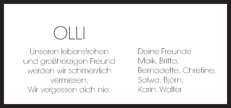  Traueranzeige für Oliver Schwartz vom 30.04.2016 aus Neue Osnabrücker Zeitung GmbH & Co. KG