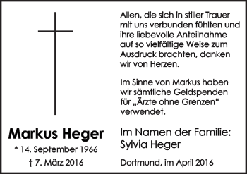 Traueranzeige von Markus Heger von Neue Osnabrücker Zeitung GmbH & Co. KG