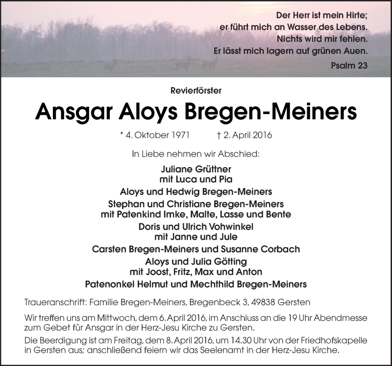  Traueranzeige für Ansgar Aloys Bregen-Meiners vom 06.04.2016 aus Neue Osnabrücker Zeitung GmbH & Co. KG
