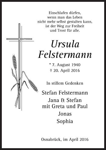 Traueranzeige von Stefan Felstermann von Neue Osnabrücker Zeitung GmbH & Co. KG