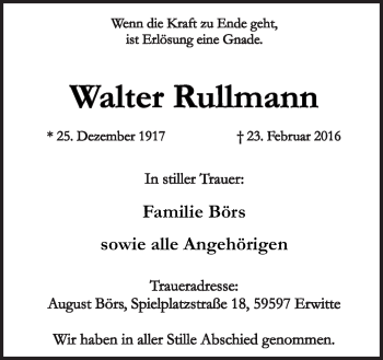 Traueranzeige von Walter Rullmann von Neue Osnabrücker Zeitung GmbH & Co. KG