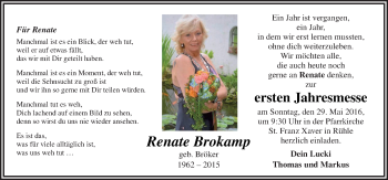 Traueranzeige von Renate Brokamp von Neue Osnabrücker Zeitung GmbH & Co. KG