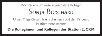 Traueranzeige von Sonja Borghard von Neue Osnabrücker Zeitung GmbH & Co. KG
