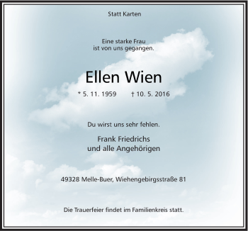 Traueranzeige von Ellen Wien von Neue Osnabrücker Zeitung GmbH & Co. KG