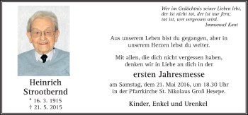 Traueranzeige von Heinrich Strootbernd von Neue Osnabrücker Zeitung GmbH & Co. KG