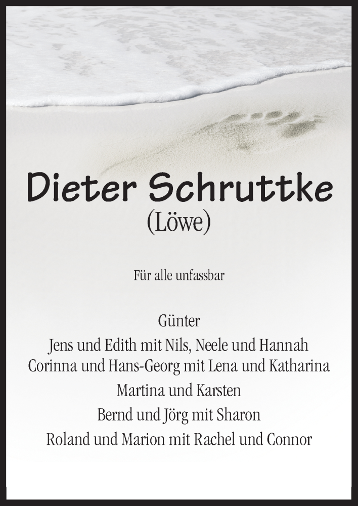  Traueranzeige für Dieter Schruttke vom 07.05.2016 aus Neue Osnabrücker Zeitung GmbH & Co. KG