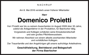 Traueranzeige von Domenico Proietti von Neue Osnabrücker Zeitung GmbH & Co. KG