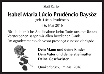 Traueranzeige von Isabel Maria Lúcio Prudêncio Baysöz von Neue Osnabrücker Zeitung GmbH & Co. KG