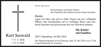 Traueranzeige von Kurt Seewald von Neue Osnabrücker Zeitung GmbH & Co. KG