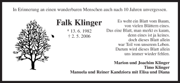Traueranzeige von Falk Klinger von Neue Osnabrücker Zeitung GmbH & Co. KG
