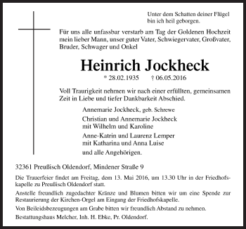 Traueranzeige von Heinrich Jockheck von Neue Osnabrücker Zeitung GmbH & Co. KG