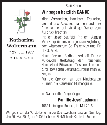 Traueranzeige von Katharina Woltermann von Neue Osnabrücker Zeitung GmbH & Co. KG