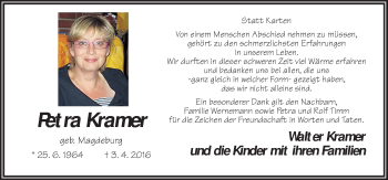 Traueranzeige von Petra Kramer von Neue Osnabrücker Zeitung GmbH & Co. KG