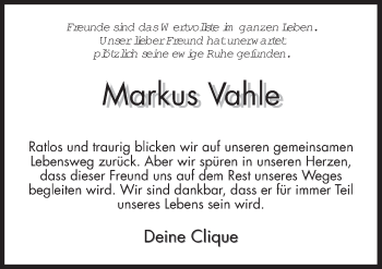 Traueranzeige von Markus Vahle von Neue Osnabrücker Zeitung GmbH & Co. KG