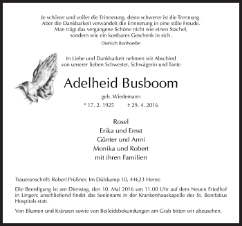 Traueranzeige von Adelheid Busboom von Neue Osnabrücker Zeitung GmbH & Co. KG