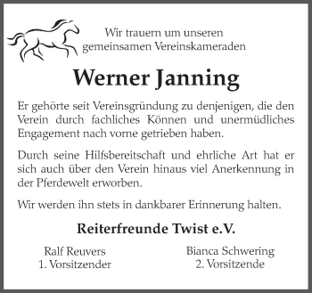 Traueranzeige von Werner Janning von Neue Osnabrücker Zeitung GmbH & Co. KG