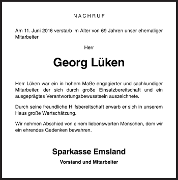 Traueranzeige von Georg Lüken von Neue Osnabrücker Zeitung GmbH & Co. KG