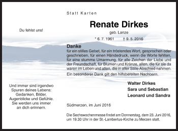 Traueranzeige von Renate Dirkes von Neue Osnabrücker Zeitung GmbH & Co. KG