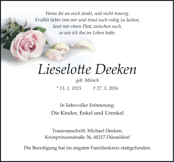 Traueranzeige von Lieselotte Deeken von Neue Osnabrücker Zeitung GmbH & Co. KG