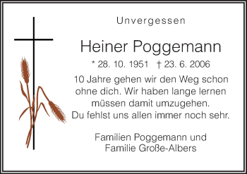 Traueranzeige von Heiner Poggemann von Neue Osnabrücker Zeitung GmbH & Co. KG