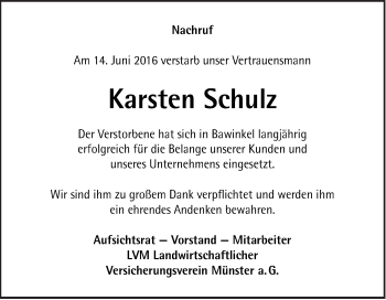 Traueranzeige von Karsten Schulz von Neue Osnabrücker Zeitung GmbH & Co. KG