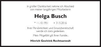 Traueranzeige von Helga Busch von Neue Osnabrücker Zeitung GmbH & Co. KG