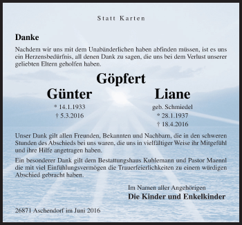 Traueranzeige von Liane Göpfert von Neue Osnabrücker Zeitung GmbH & Co. KG