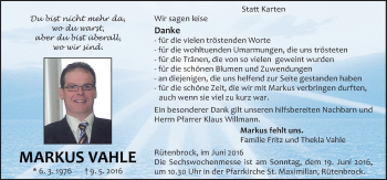 Traueranzeige von Markus Vahle von Neue Osnabrücker Zeitung GmbH & Co. KG