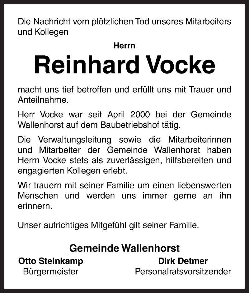  Traueranzeige für Reinhard Vocke vom 08.06.2016 aus Neue Osnabrücker Zeitung GmbH & Co. KG