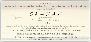 Traueranzeige von Sabine Niehoff von Neue Osnabrücker Zeitung GmbH & Co. KG