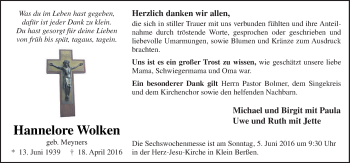 Traueranzeige von Hannelore Wolken von Neue Osnabrücker Zeitung GmbH & Co. KG