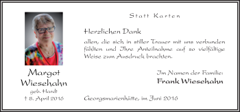 Traueranzeige von Margot Wiesehahn von Neue Osnabrücker Zeitung GmbH & Co. KG