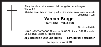 Traueranzeige von Werner Borgel von Neue Osnabrücker Zeitung GmbH & Co. KG