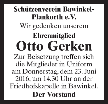 Traueranzeige von Otto Gerken von Neue Osnabrücker Zeitung GmbH & Co. KG
