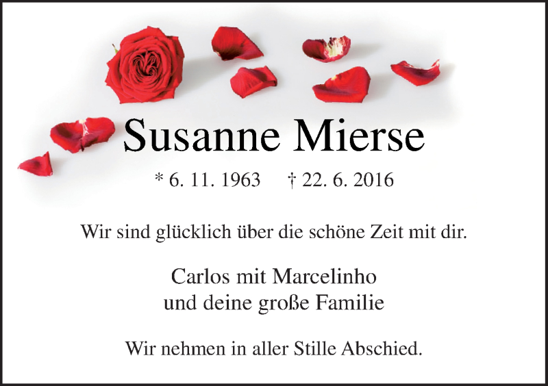  Traueranzeige für Susanne Mierse vom 25.06.2016 aus Neue Osnabrücker Zeitung GmbH & Co. KG