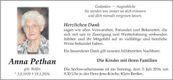 Traueranzeige von Anna Pethan von Neue Osnabrücker Zeitung GmbH & Co. KG