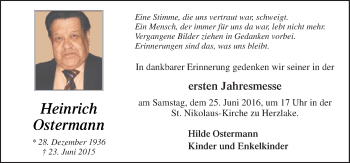 Traueranzeige von Heinrich Ostermann von Neue Osnabrücker Zeitung GmbH & Co. KG