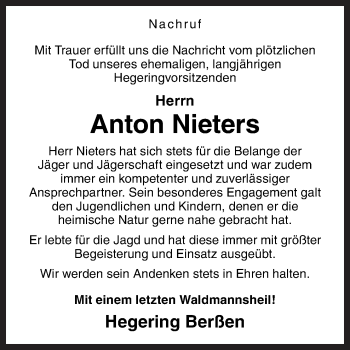 Traueranzeige von Anton Nieters von Neue Osnabrücker Zeitung GmbH & Co. KG