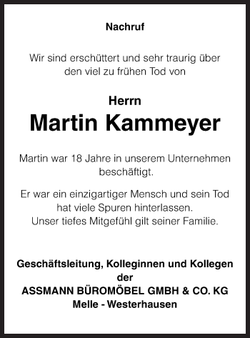 Traueranzeige von Martin Kammeyer von Neue Osnabrücker Zeitung GmbH & Co. KG