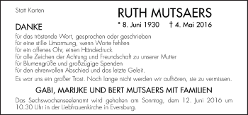 Traueranzeige von Ruth Mutsaers von Neue Osnabrücker Zeitung GmbH & Co. KG