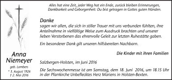 Traueranzeige von Anna Niemeyer von Neue Osnabrücker Zeitung GmbH & Co. KG